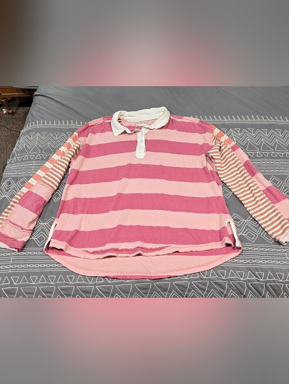 We The Free Aster Striped Rugby Oversized Shirt Size Small